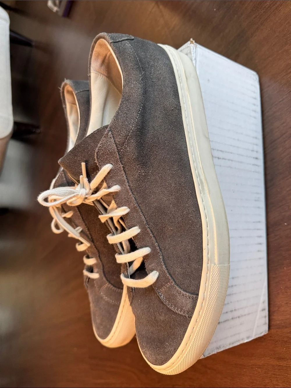 Common Projects Gray Suede Low-Top Sneakers with Cream Laces